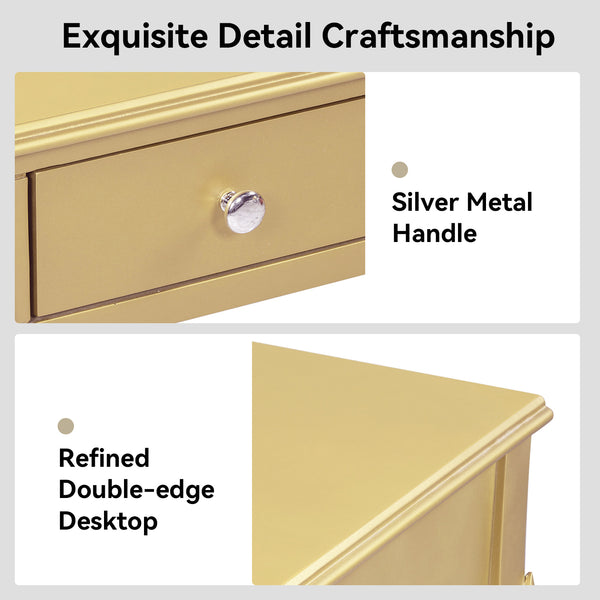 English Elm Luxury Makeup Vanity Desk with Oval Mirror and Engraved Floral Frame, Velvet Jewelry Tray, Durable Drawers and Elegant Console for Bedroom & Living Room Decor Gold N844P292481G