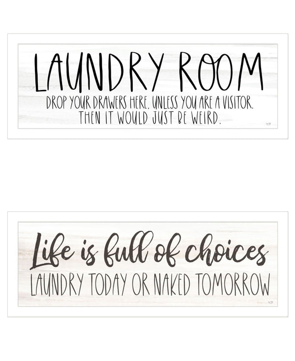 HomeRoots Set of Two Framed Laundry Wall Art - Witty Home Decor with Playful Quotes for Stylish Spaces! 568694