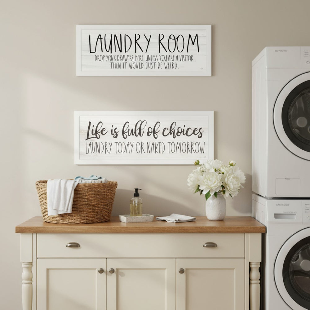 HomeRoots Set of Two Framed Laundry Wall Art - Witty Home Decor with Playful Quotes for Stylish Spaces! 568694