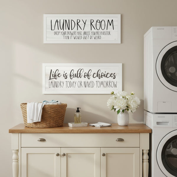 HomeRoots Set of Two Framed Laundry Wall Art - Witty Home Decor with Playful Quotes for Stylish Spaces! 568694