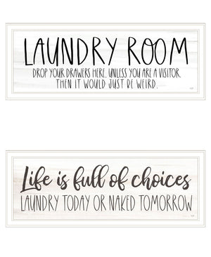 HomeRoots Set of Two Humorous Laundry Prints - "Life is Full of Choices!" White Framed Wall Art Decor 568695