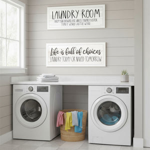 HomeRoots Set of Two Humorous Laundry Prints - "Life is Full of Choices!" White Framed Wall Art Decor 568695