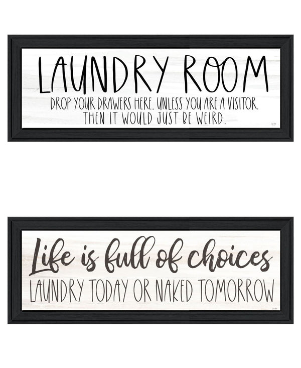 HomeRoots Set of Two Humorous Laundry Wall Art Prints - "Life is Full of Choices" Framed Décor for Fun Spaces 568696