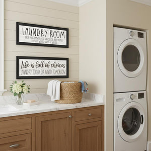 HomeRoots Set of Two Humorous Laundry Wall Art Prints - "Life is Full of Choices" Framed Décor for Fun Spaces 568696