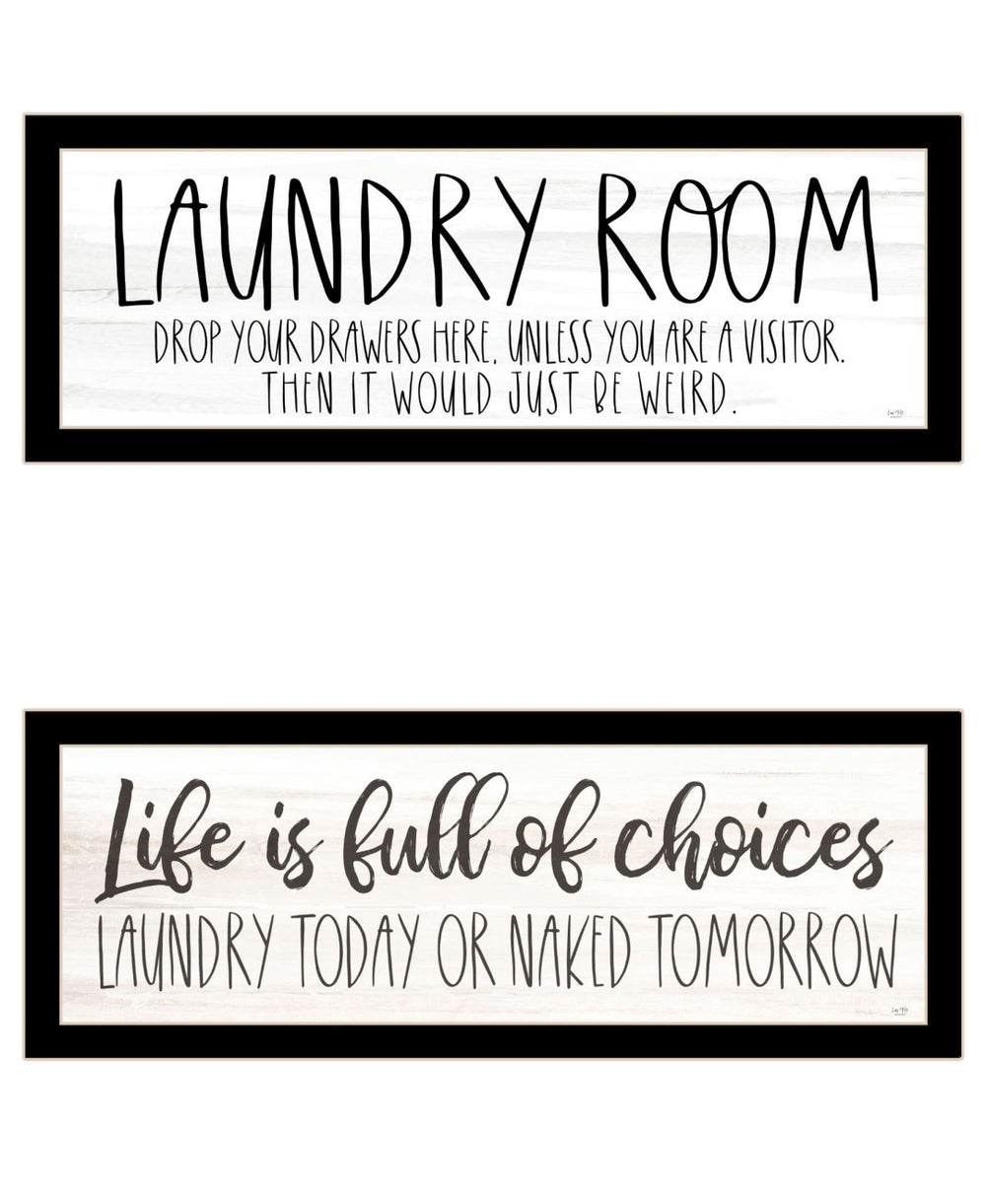 HomeRoots Set of Two Humorous Laundry Wall Art Prints - Modern Black Framed Decor for Fun Home Spaces 568697