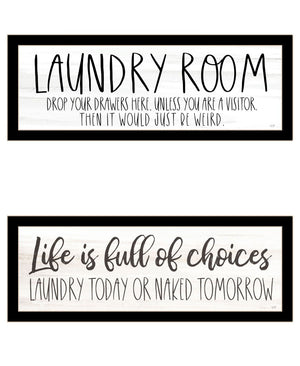 HomeRoots Set of Two Humorous Laundry Wall Art Prints - Modern Black Framed Decor for Fun Home Spaces 568697