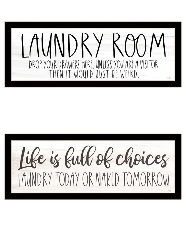HomeRoots Set of Two Humorous Laundry Wall Art Prints - Modern Black Framed Decor for Fun Home Spaces 568697