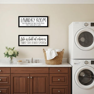 HomeRoots Set of Two Humorous Laundry Wall Art Prints - Modern Black Framed Decor for Fun Home Spaces 568697