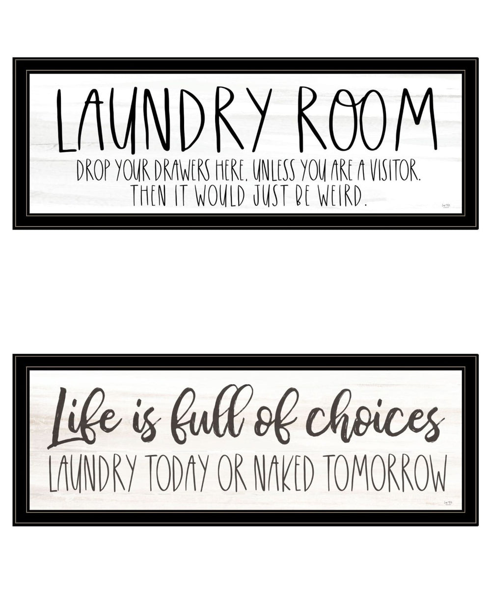 HomeRoots Set of Two Playful Laundry Wall Art with Black Frames – Humorous and Stylish Décor for Your Space! 568698