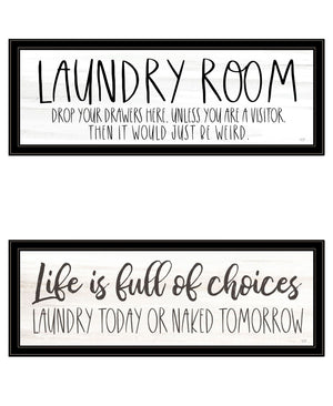 HomeRoots Set of Two Playful Laundry Wall Art with Black Frames – Humorous and Stylish Décor for Your Space! 568698