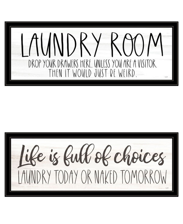 HomeRoots Set of Two Playful Laundry Wall Art with Black Frames – Humorous and Stylish Décor for Your Space! 568698
