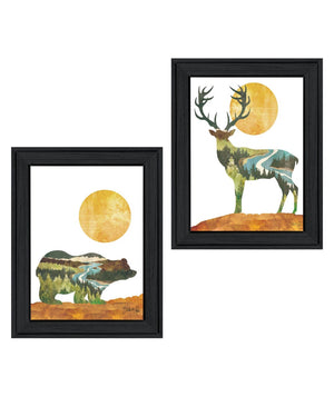 HomeRoots Set of Two Bear and Deer Framed Wall Art - Elegant Nature Prints for Modern Rustic Home Decor 568699
