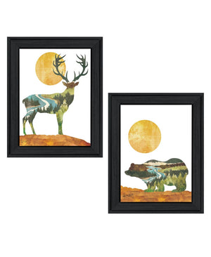 HomeRoots Set of Two Bear and Deer Framed Wall Art - Elegant Nature Prints for Modern Rustic Home Decor 568699