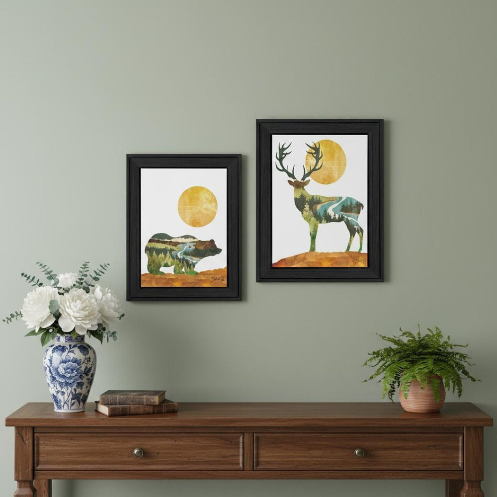 HomeRoots Set of Two Bear and Deer Framed Wall Art - Elegant Nature Prints for Modern Rustic Home Decor 568699