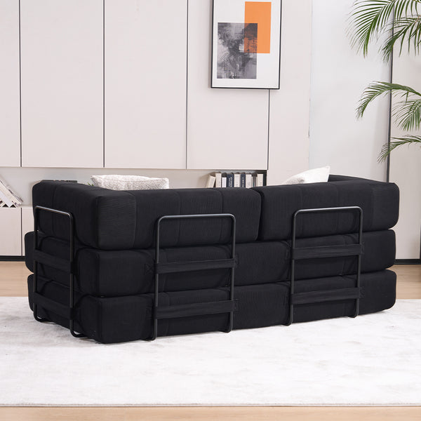 English Elm Folding Sofa Bed with Corduroy Cover, 78.5" Convertible Futon Couch, No-Assembly Foam Spring Mattress, Compact Sleeper for Living Room Black W2915P276677