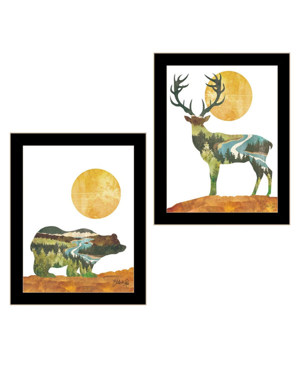 HomeRoots Set of Two Bear and Deer Framed Wall Art - Elegant Nature Prints for Stylish Home Decor Spaces 568700