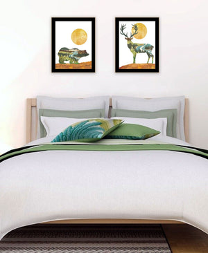 HomeRoots Set of Two Bear and Deer Framed Wall Art - Elegant Nature Prints for Stylish Home Decor Spaces 568700
