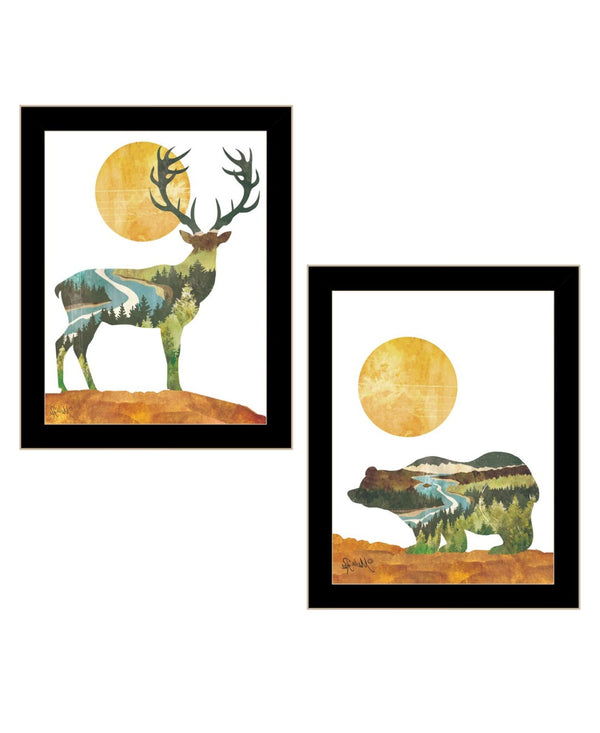 HomeRoots Set of Two Bear and Deer Framed Wall Art - Elegant Nature Prints for Stylish Home Decor Spaces 568700