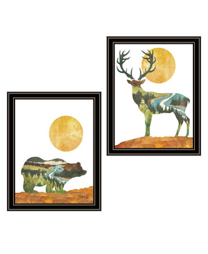 HomeRoots Set of Two Framed Bear and Deer Prints - Modern Nature Art for Stylish Home Décor and Accent Walls 568701