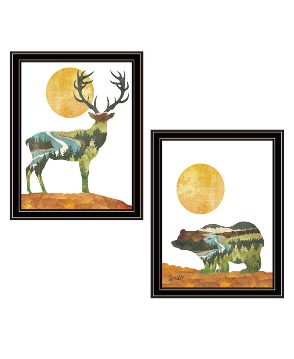 HomeRoots Set of Two Framed Bear and Deer Prints - Modern Nature Art for Stylish Home Décor and Accent Walls 568701