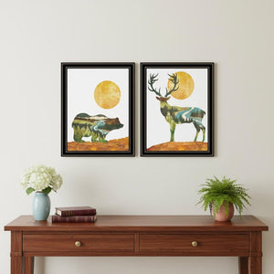 HomeRoots Set of Two Framed Bear and Deer Prints - Modern Nature Art for Stylish Home Décor and Accent Walls 568701