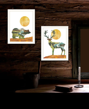 HomeRoots Set of Two Rustic Bear and Deer Framed Wall Art - Gallery-Ready Decor for Modern Living Spaces 568702