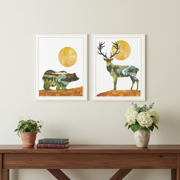 HomeRoots Set of Two Rustic Bear and Deer Framed Wall Art - Gallery-Ready Decor for Modern Living Spaces 568702