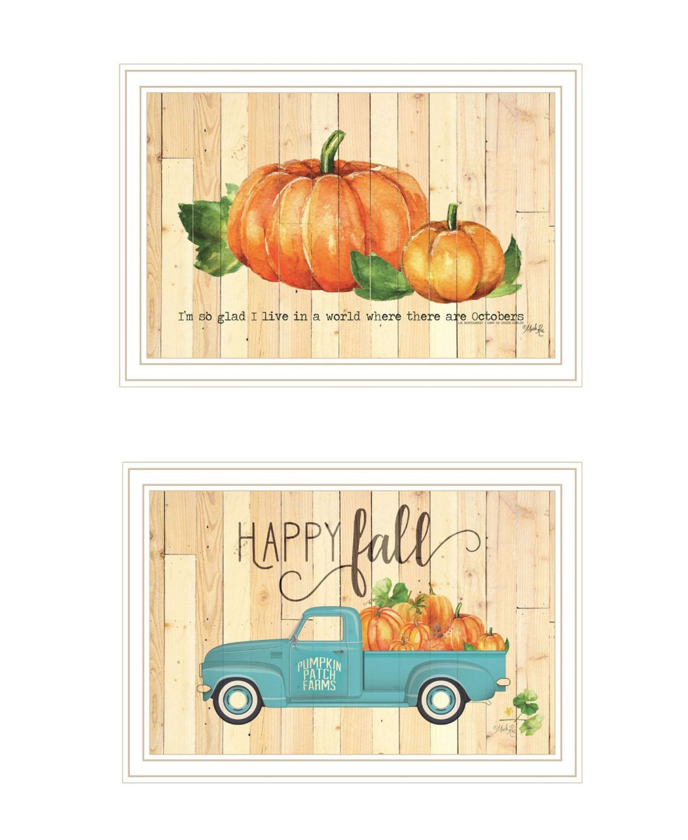 HomeRoots Set of Two Framed Fall Pumpkin Prints - Cheerful Wall Art for Modern & Farmhouse Decor 568703