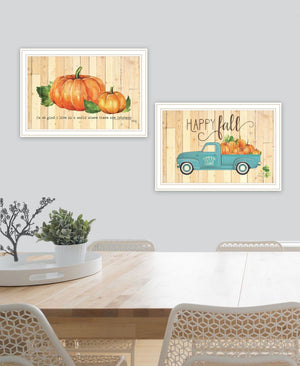 HomeRoots Set of Two Framed Fall Pumpkin Prints - Cheerful Wall Art for Modern & Farmhouse Decor 568703