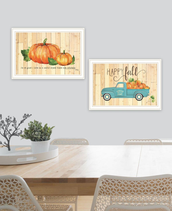 HomeRoots Set of Two Framed Fall Pumpkin Prints - Cheerful Wall Art for Modern & Farmhouse Decor 568703