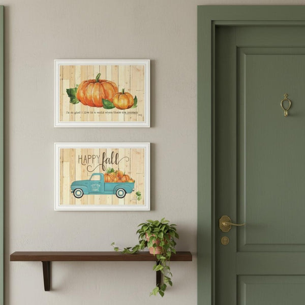 HomeRoots Set of Two Framed Fall Pumpkin Prints - Cheerful Wall Art for Modern & Farmhouse Decor 568703
