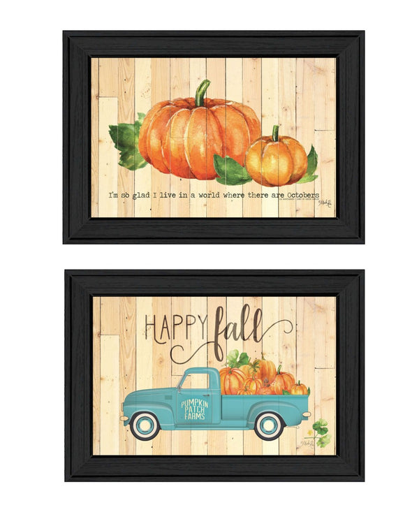 HomeRoots Set of Two Charming Happy Fall Pumpkins Framed Wall Art for Cozy Autumn Decor & Stylish Home Accents 568704