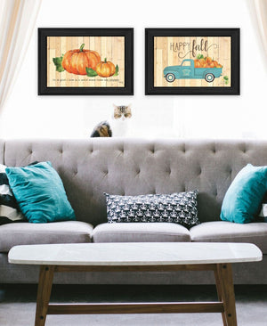 HomeRoots Set of Two Charming Happy Fall Pumpkins Framed Wall Art for Cozy Autumn Decor & Stylish Home Accents 568704
