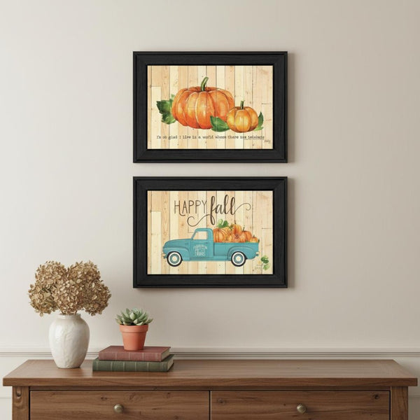 HomeRoots Set of Two Charming Happy Fall Pumpkins Framed Wall Art for Cozy Autumn Decor & Stylish Home Accents 568704
