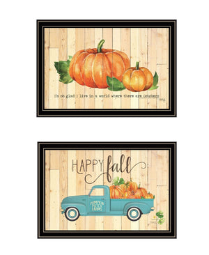 HomeRoots Set of Two Charming October Pumpkin Wall Art Prints in Black Frames – Perfect for Autumn Decor! 568705