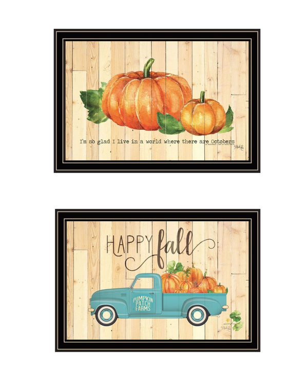 HomeRoots Set of Two Charming October Pumpkin Wall Art Prints in Black Frames – Perfect for Autumn Decor! 568705