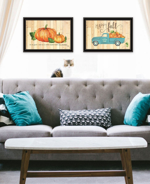 HomeRoots Set of Two Charming October Pumpkin Wall Art Prints in Black Frames – Perfect for Autumn Decor! 568705