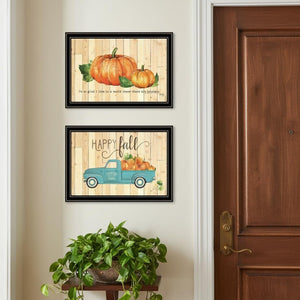 HomeRoots Set of Two Charming October Pumpkin Wall Art Prints in Black Frames – Perfect for Autumn Decor! 568705