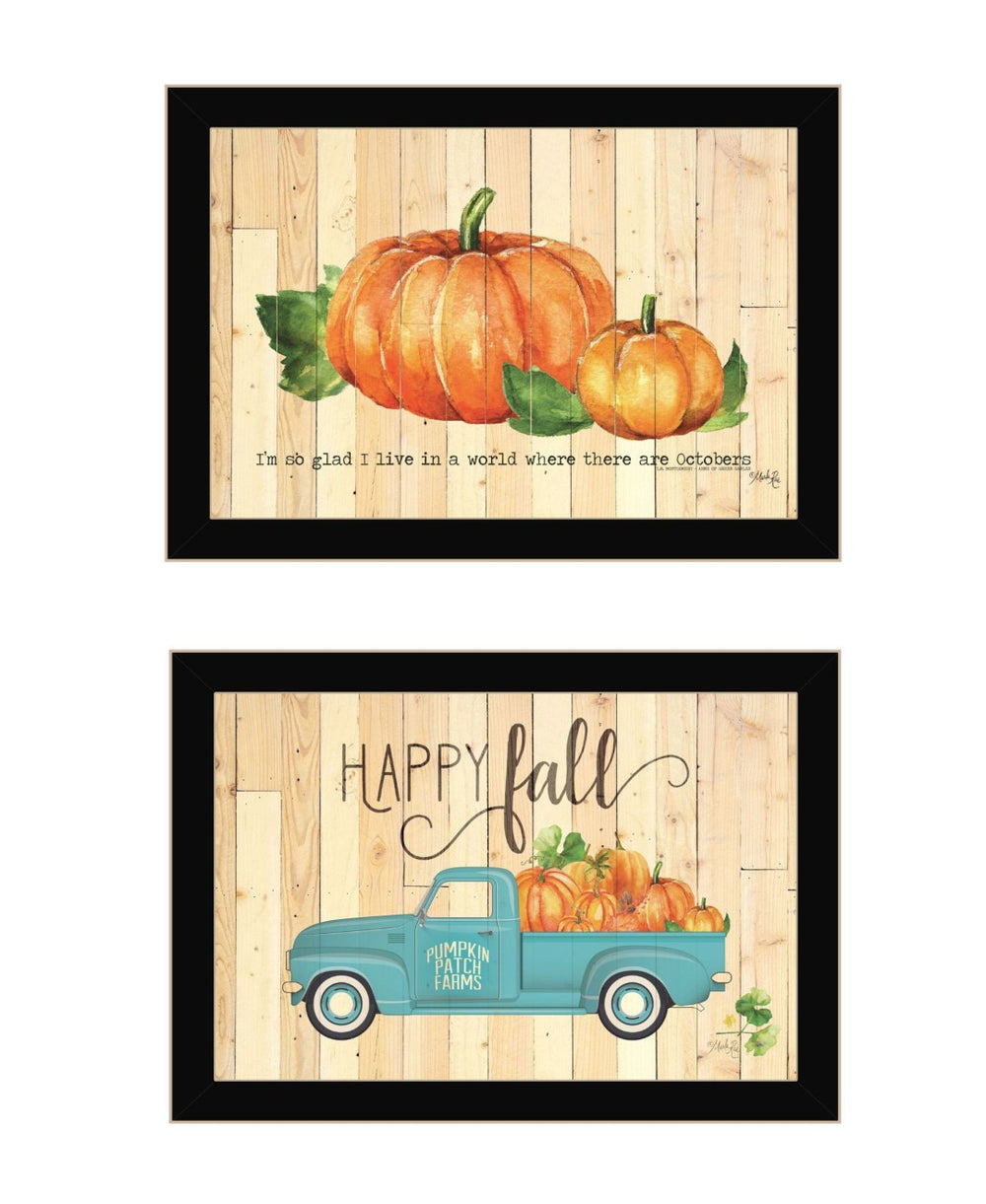 HomeRoots Set of Two Rustic Pumpkin Prints in Distressed Frames - Autumn Wall Art for Cozy Home Décor 568706