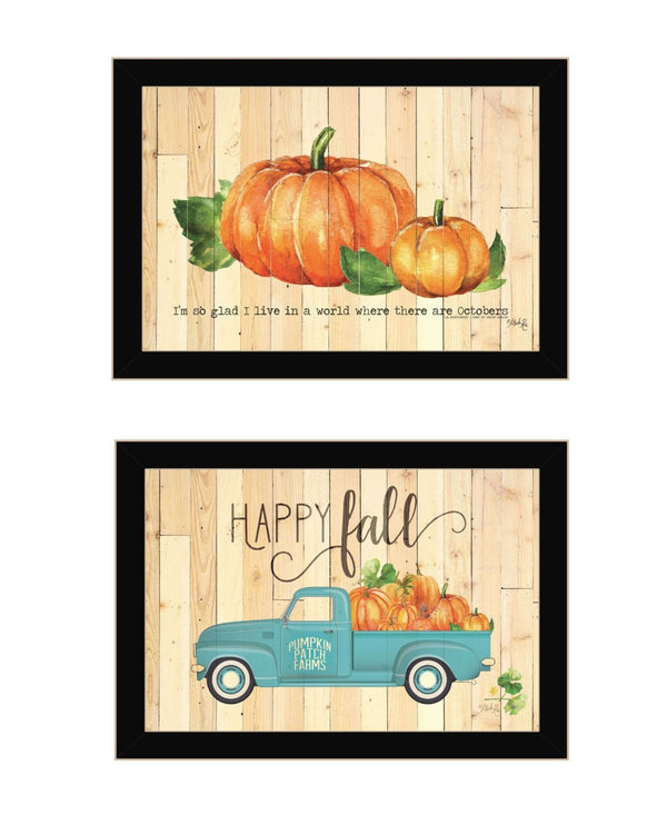 HomeRoots Set of Two Rustic Pumpkin Prints in Distressed Frames - Autumn Wall Art for Cozy Home Décor 568706
