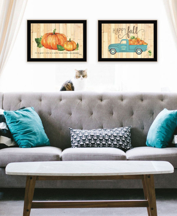 HomeRoots Set of Two Rustic Pumpkin Prints in Distressed Frames - Autumn Wall Art for Cozy Home Décor 568706