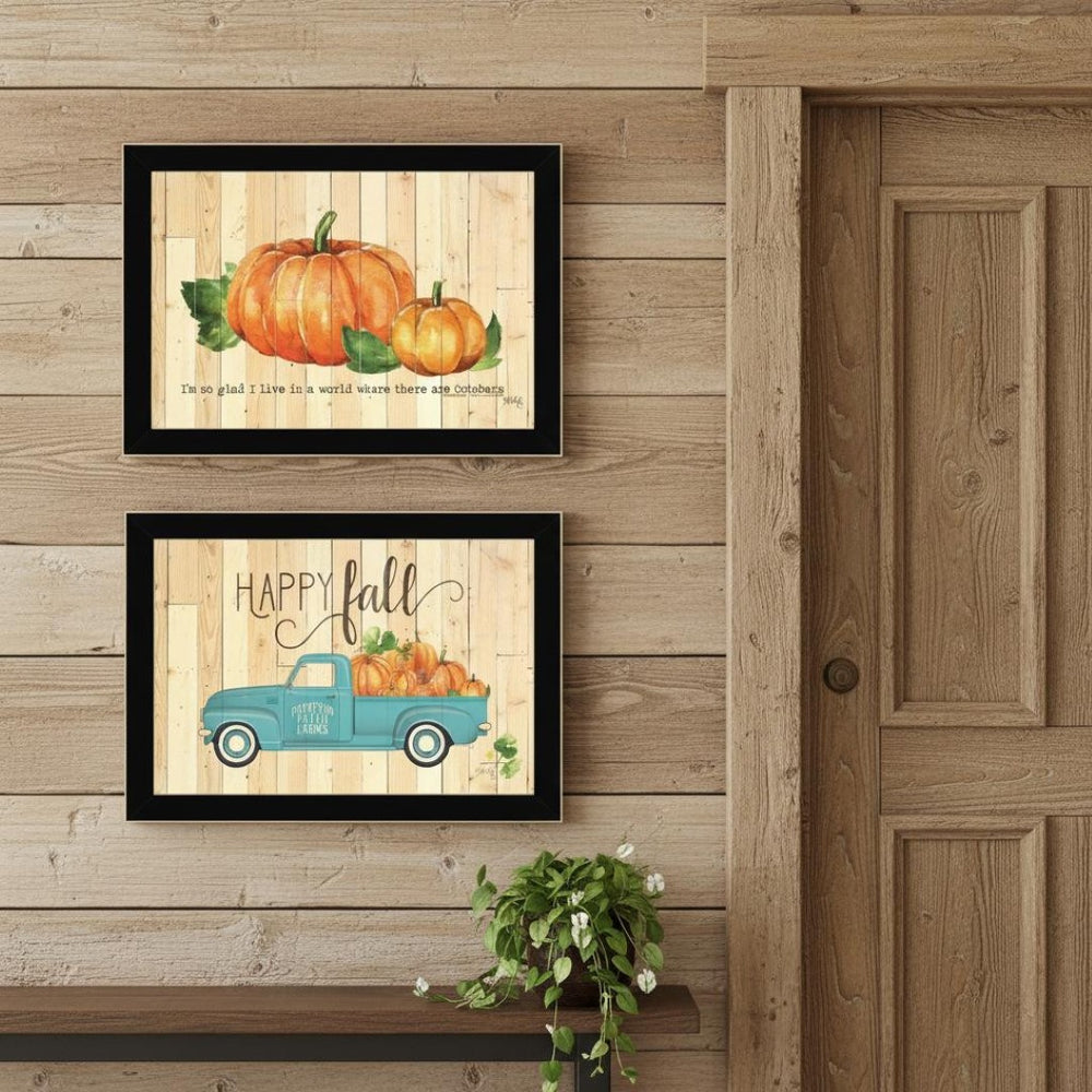 HomeRoots Set of Two Rustic Pumpkin Prints in Distressed Frames - Autumn Wall Art for Cozy Home Décor 568706