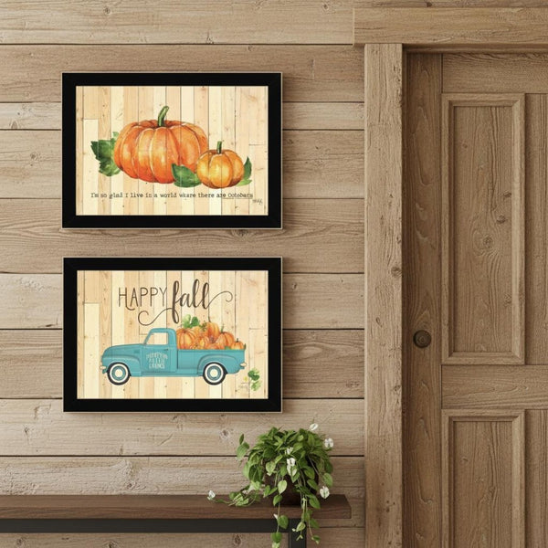 HomeRoots Set of Two Rustic Pumpkin Prints in Distressed Frames - Autumn Wall Art for Cozy Home Décor 568706