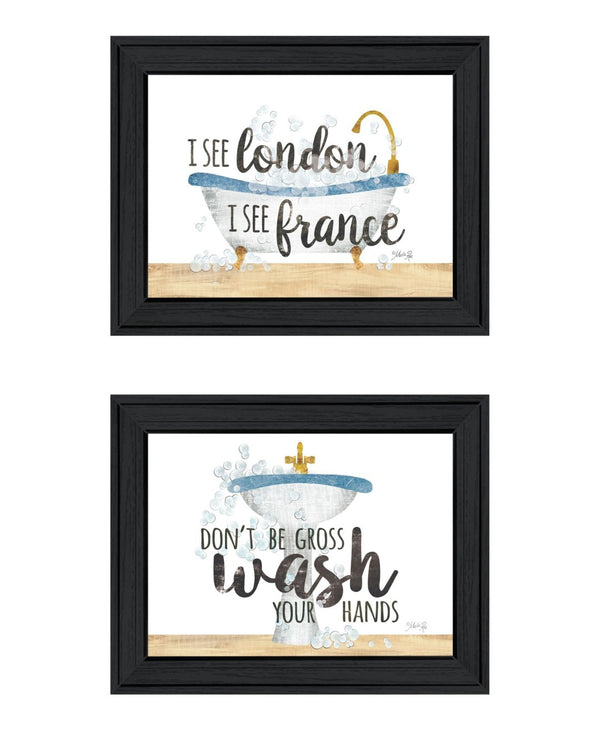 HomeRoots Set of Two Chic "I See London" and "I See France" Black Framed Bathroom Wall Art for Stylish Décor 568707