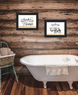 HomeRoots Set of Two Chic "I See London" and "I See France" Black Framed Bathroom Wall Art for Stylish Décor 568707