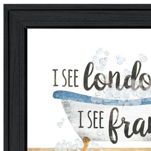 HomeRoots Set of Two Chic "I See London" and "I See France" Black Framed Bathroom Wall Art for Stylish Décor 568707
