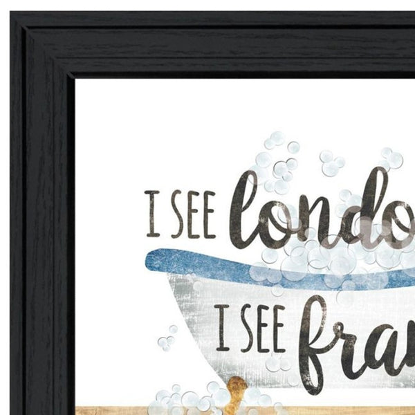 HomeRoots Set of Two Chic "I See London" and "I See France" Black Framed Bathroom Wall Art for Stylish Décor 568707