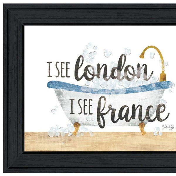 HomeRoots Set of Two Chic "I See London" and "I See France" Black Framed Bathroom Wall Art for Stylish Décor 568707