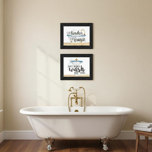 HomeRoots Set of Two Chic "I See London" and "I See France" Black Framed Bathroom Wall Art for Stylish Décor 568707