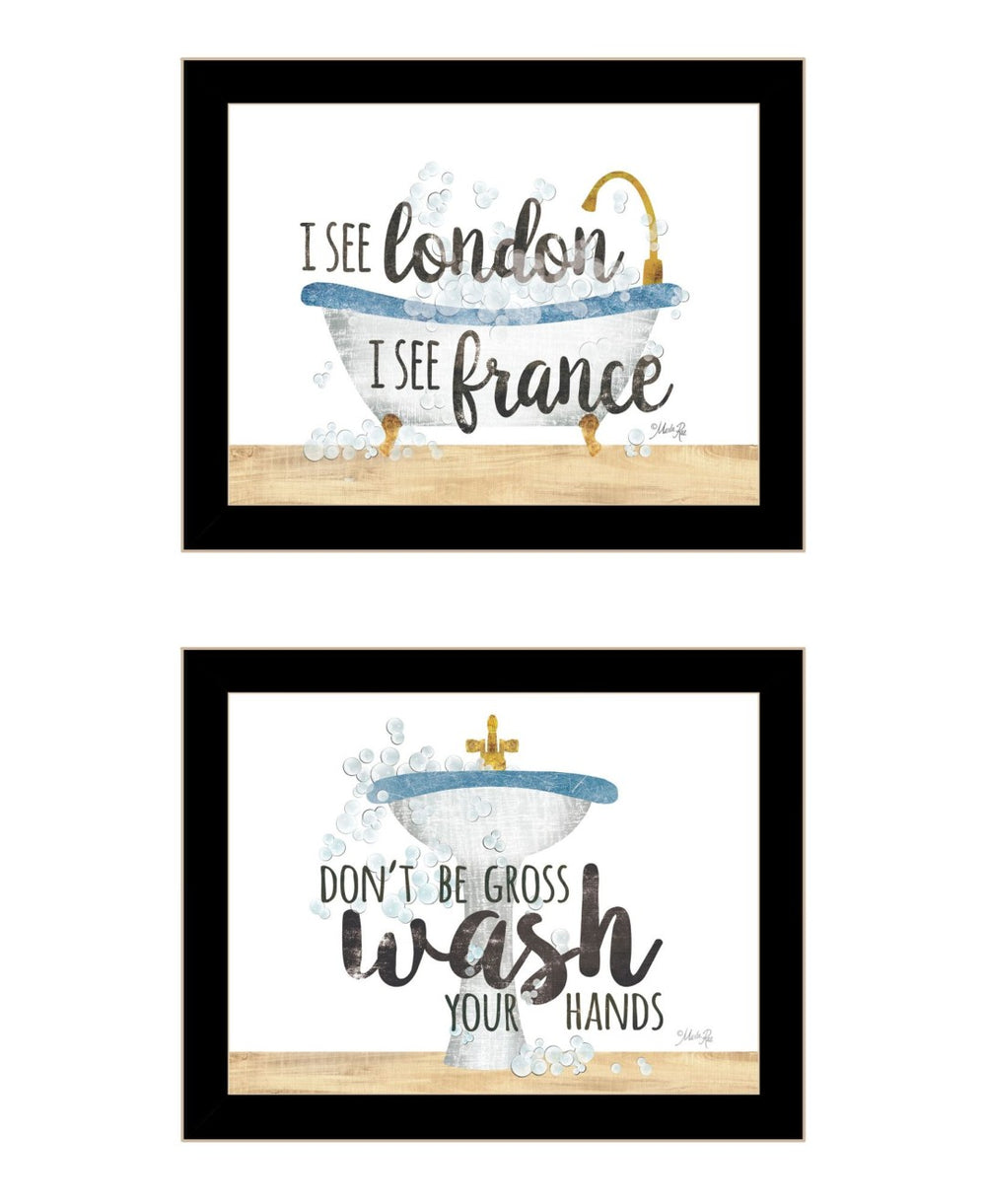 HomeRoots Set of Two Framed Bathroom Wall Art Prints - "I See London" & "I See France" for Chic Décor 568708